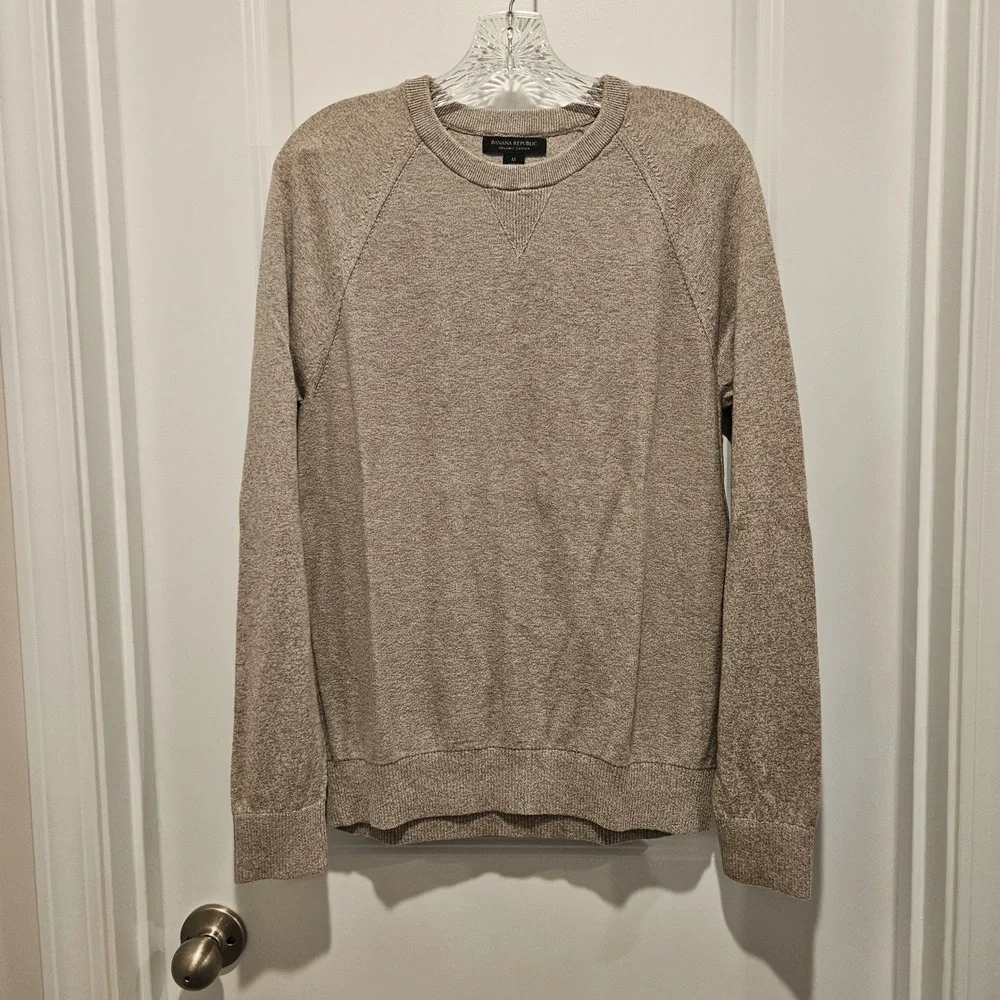 Banana Republic Sweater Mens M Tan Organic Cotton Crewneck Raglan Pullover Knit